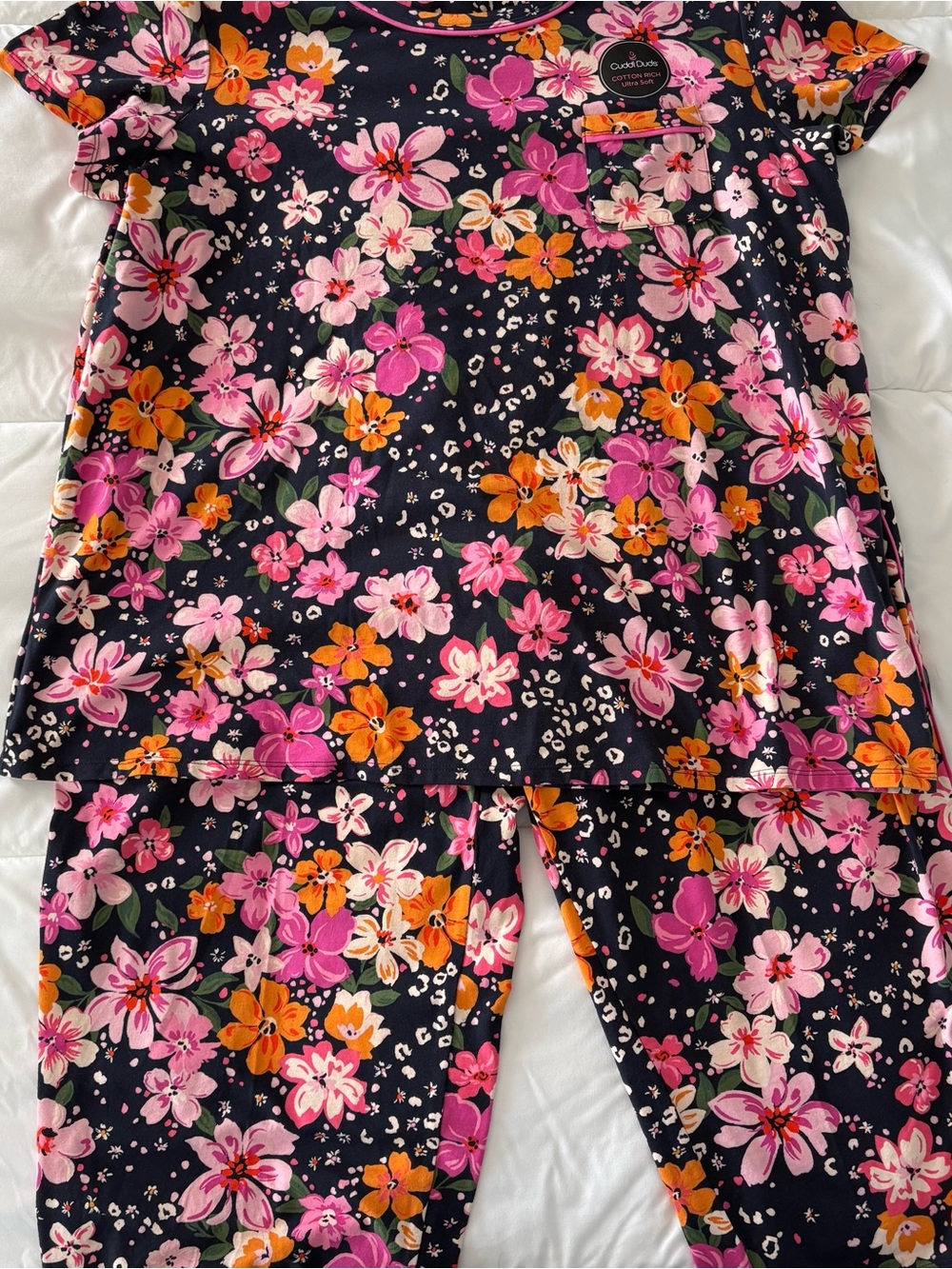 CUDDL DUDS pajama set XL blue pink floral NWT